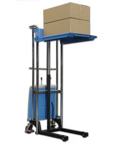 semi-elektrischer Mitnahme-Plattform-Hochhubwagen Typ E-PS0412 vorne mit Last